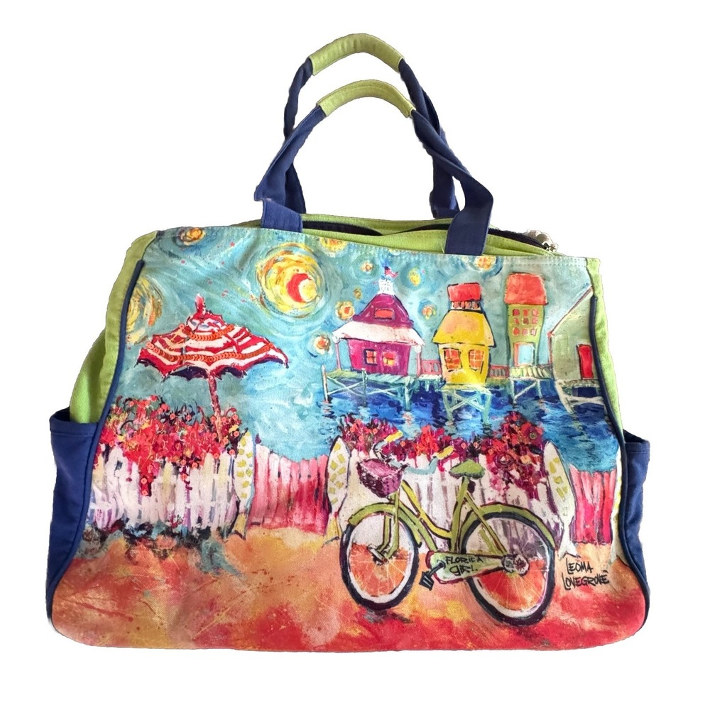 Leoma Lovegrove Canvas Bicycle Print Tote Handles  Multicolor  Pouch Women Beach